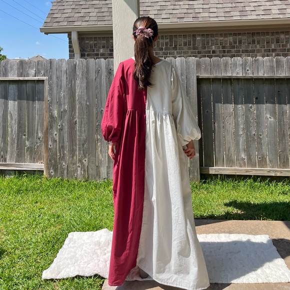 Handmade Puff Sleeve Half & Half Cottage Dress | 100% Cotton | SKU 04292 - Picture 14 of 16